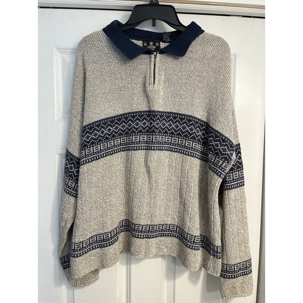 J. Riggins Sportswear Large Sweater Fair Isle Quarter Zip Men's Nordic